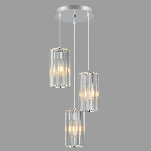 ZPBSJ Chrome Crystal Chandelier, Hanging Dining Room Lamp, Nightstand Lamp, Height Adjustable Flexible Chandelier, Ideal for Dining Room, Living Room and Kitchen Islands (3 Lights)