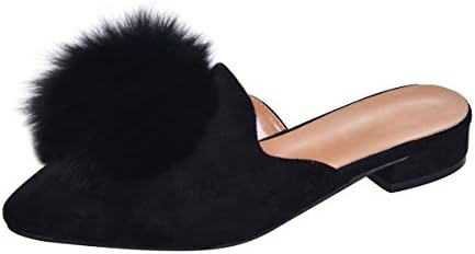 Yellow Tree Company Women's Pom Pom Slides Mules Pointed Toe Backless Loafers Ladies Clog Slippers