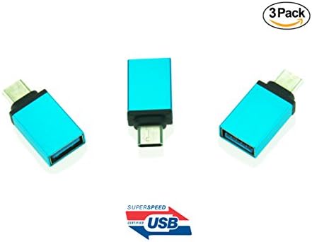 3-Pack OTG Superspeed Mini USB Adapter, USB-C 3.1 (Type-C, male) to USB-A 3.0 (Type-A, female), Compatible with Google Pixel, HTC 10, LG G5, Nexus 6P, New Macbook 2015, ChromeBook Pixel (Blue)