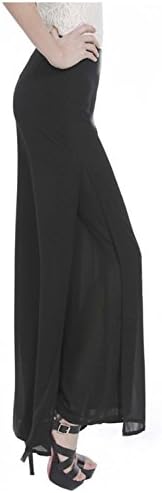 AUUOCC Women Ladies Vintage Loose High Waist Long Trousers Chiffon Side Split Casual Pants Wide Leg Pants Pantalones Black Split XS