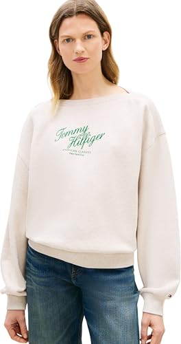 Tommy Hilfiger Mdrn Script Terry Sweatshirt Ww0ww47846 Pull Beige (Latte d'avoine mélange), XL Femme