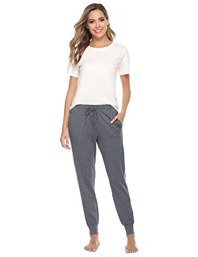 Hawiton Women Active Pants Drawstring Yoga Jogger Workout Sportwear Sweatpants with Pockets (Dark Grey, S)