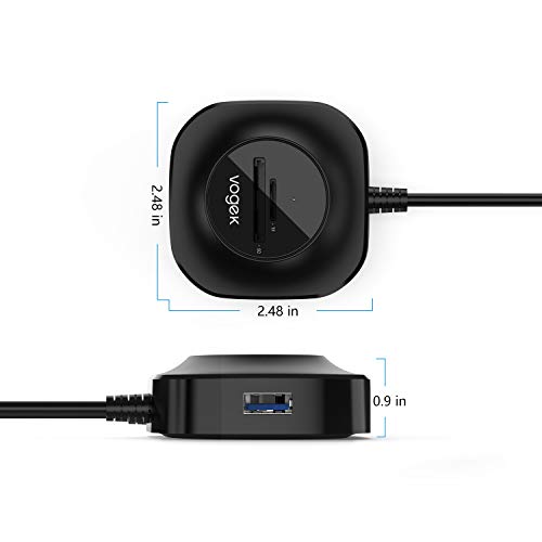 USB 3.0 Hub SD/TF Card Reader Combo, Vogek 3-Port USB 3.0 Hub with USB 3.0 TF, SD, Micro SD, SDXC, SDHC, MMC, RS-MMC, Micro SDXC, Micro SDHC, UHS-I Card Reader for Windows, Mac, Linux, Chrome - Black