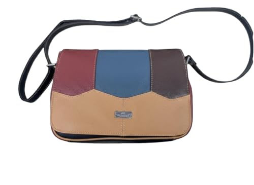Quenchy London Ladies Handbag Triple Section - Real Leather A-Cross Body Hand Bags with 8 Pockets - Single Adjustable Shoulder Strap, L28cm xH20 x10 - QL966MC Multicolour — image 1