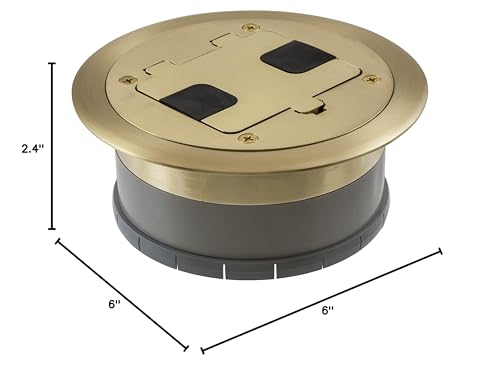 Floor Box Concrete Bryant Electric RF406BR Pre-Assembled Flange, Cover, And Leveling Ring For Floor Boxes Poured In Concrete With 15A 125V Outlet Included, Brass Electric Outlet - View #12