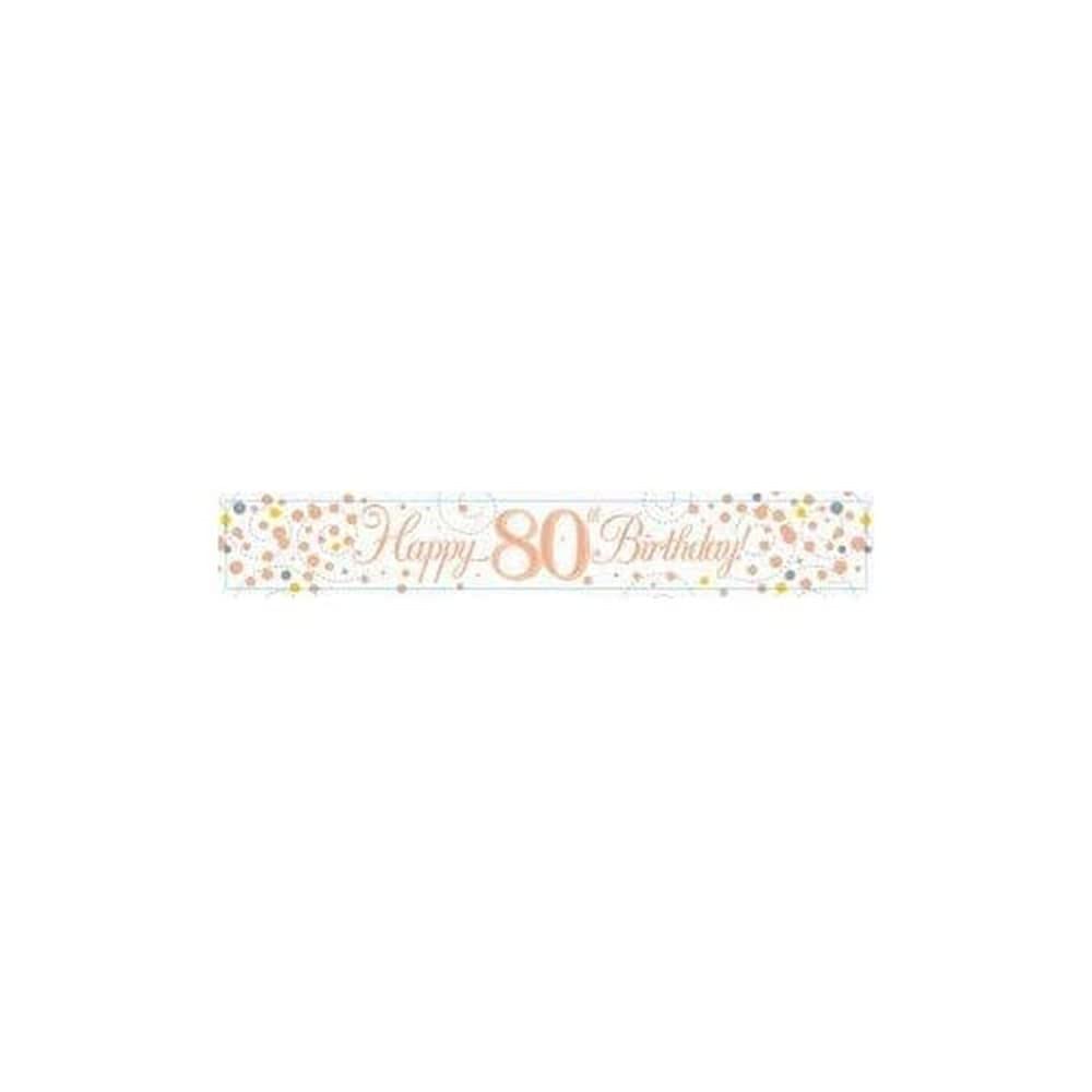 Oaktree UK 9ft Banner Sparkling Fizz 80th Birthday White & Rose Gold Holographic