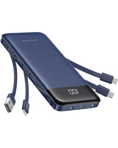 Charmast Portable Charger with Built in Cables, Portable Charger with Cords Wires Slim 10000mAh Travel Essentials Battery Pack 6 Outputs 3A High Speed Power Bank for iPhone Samsung Pixel LG Moto iPad