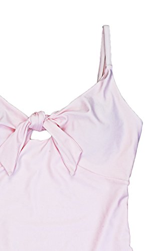 ESONLAR One Piece Swimwear for Women V Neck Tie Knot Front Aactive Sporty Swimsuit Pink S - Thumbnail 6
