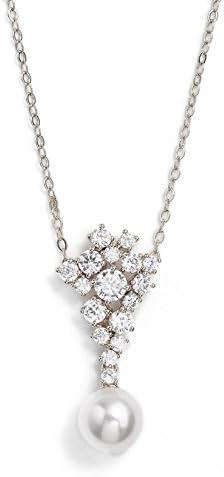 Nadri Glass Faux Pearl Crystal Cluster Pendant Necklace Rhodium Plated