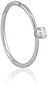 18k White Gold Synthetic Cubic Zirconia Cartilage Earring Hoop, Cartilage Piercing Ring Nose Stud Ring Hoop Gauge (0.7 mm)