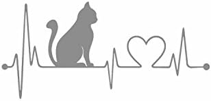 CAT Kitty Feline Heart Beat Lifeline LOVE (size: 7.5" color: SILVER) Vinyl Decal Window Sticker for Cars, Trucks, Windows, Walls, Laptops, and other stuff.