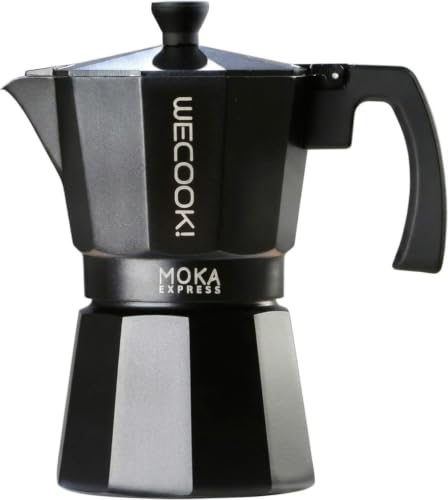 WECOOK! Bella Aluminium Stovetop Espresso Moka Pot, Black, 1 Cup (50 ml)