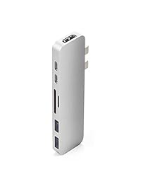 Hyperdrive Duo Hub para adaptador de MacBook Pro 13" y 15" 2016 2017, Sanho 7 in 2 USB Type C USB C 50 Gbps velocidad, 2 X USB C entrega de potencia, 4 K HDMI, Lector de tarjetas MicroSD SD, Plateado