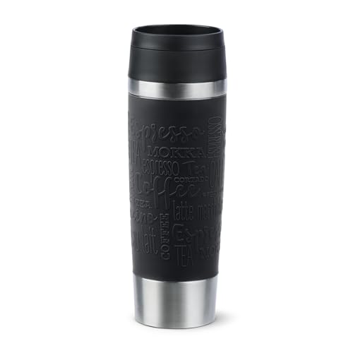 Emsa N20220 Travel Mug Classic Insulated Mug 0.5 litres, Comfort Screw Cap, Stainless Steel, 6 Hours Hot and 12 Hours Cool, 100% Leak-Proof, Dishwasher Safe, 360° Drinking Opening, Black
