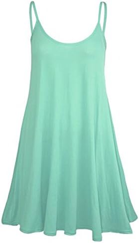 FashionMarkWomens Plain Strappy Viscose Jersey Flared Swing Cami Dress Mint