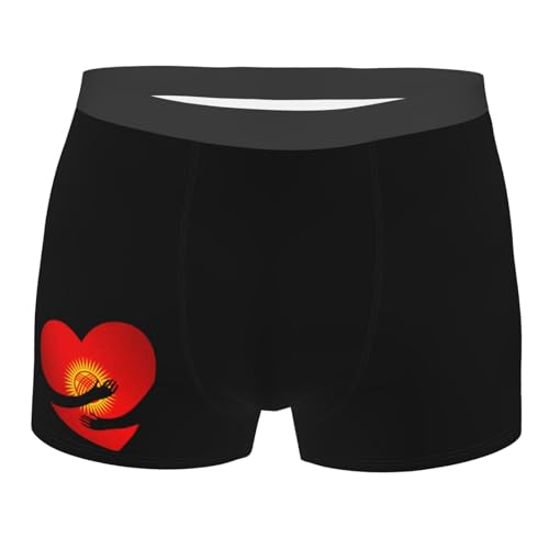 Kyrgyzstan Kyrgyz Flag Heart Men'S Boxer Briefs Underwear Breathable Boxer Briefs For Man Quick Dry Stretch Athletic Swimsuit Trunks Medium