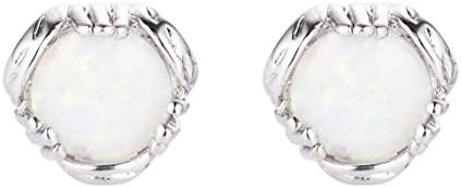 Rongxing18K White Gold Plated 8mm Round White Opal Stud Earrings For Women