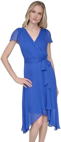 dkny flutter sleeve midi dress Dkny Women's Flutter Sleeve V-Neck High Low Midi Dress
