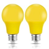 Yellow Bug Light Bulb, JandCase Holiday Decoration LED Bulb 40W Equivalent, 5W, A19 Outdoor Color Lights with E26 Medium Base, Porch, Home Lighting, Christmas Decor, Not Dimmable, Pack of 2