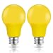 Yellow Bug Light Bulb, JandCase Holiday Decoration LED Bulb 40W Equivalent, 5W, A19 Outdoor Color Lights with E26 Medium Base, Porch, Home Lighting, Christmas Decor, Not Dimmable, Pack of 2