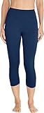 Coolibar UPF 50+ Women's Swim Capris - Sun Protective (Small - Navy)