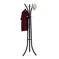 SUNPACE High-Grade Black Coat Rack Stand, Entryway with 2 Shelves, Hat Hanger Holder 9 Hooks for Jacket,Scarves,Handbags,Hats