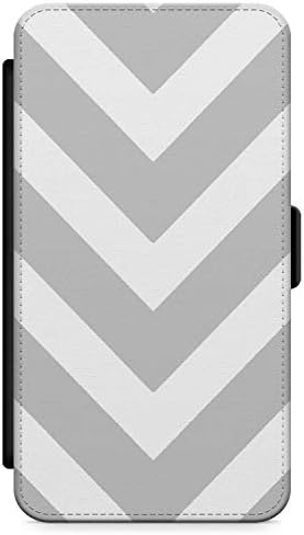 Case Warehouse iPhone XR Case, Classic Grey White Chevron Phone Case Premium Leather Flip Wallet Card Holder Slots | Fashion Herringbone Designer Pattern Art