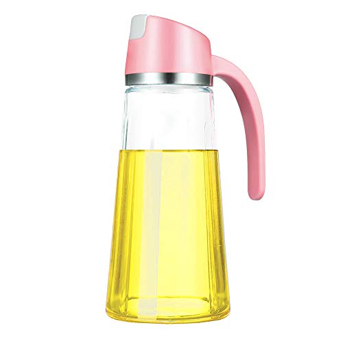 Auto Flip Olive Oil Dispenser Bottle,17 Oz Leakproof Condiment Container with Automatic Cap Glass Oil and Vinegar Dispenser with Non-Slip Handle for Kitchen Cooking (Pink) - Thumbnail 7