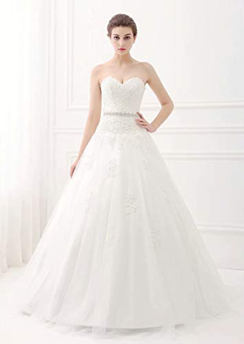 ScelleBridal Sweetheart Strapless A-line Lace Appliques Wedding Dresses for Bride Ivory 6 - Thumbnail 5