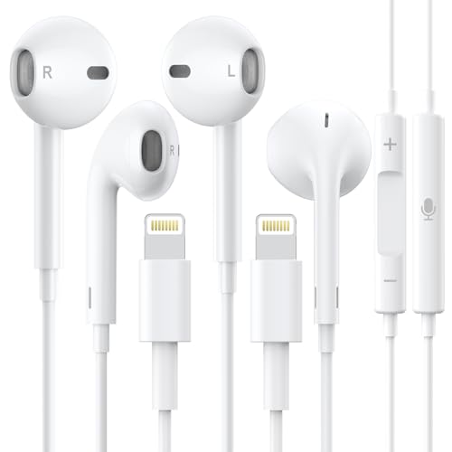 2 Pack Earbuds iPhone Wired Lightning Headphones [MFi Certified](Built-in Microphone & Volume Control) Noise Isolating Headset Compatible with iPhone 14/13/12/11 Pro Max/Xs Max/XR/7/8 Plus
