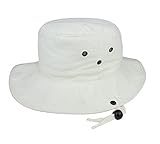 Brushed Cotton Twill Aussie Side Snap Chin Cord Hat, Beige- Medium