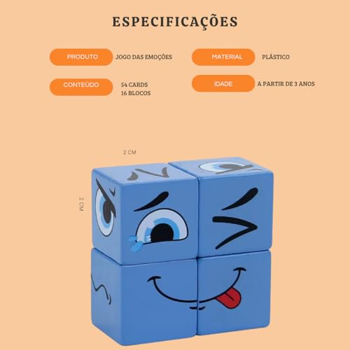 Brinquedo Educativo 3 EM 1 Cubo das Emoções com sininho - Monta cara e Pares Malucos Jogo Pedagógico Criativo e Divertido para Crianças, Meninos e Meninas, Didático Lúdico 3+ Anos Jogos de Tabuleiro