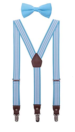ORSKY Toddler Boys' Bow Tie and Suspenders Adjustable Elastic 24 Inches Blue White Stripe
