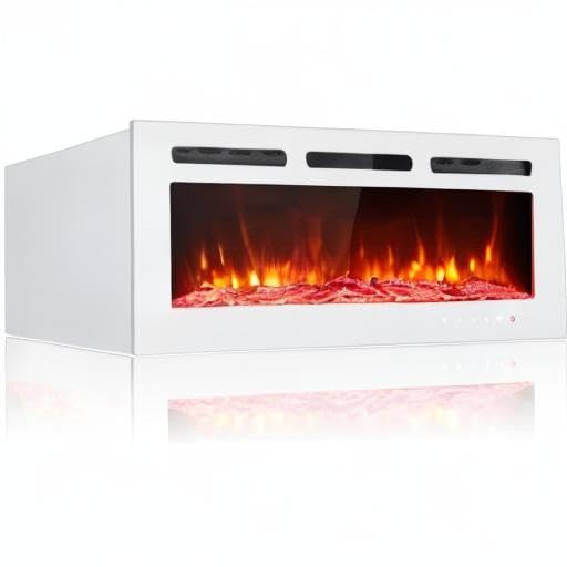 Maxhonor Chimenea eléctrica con insertos, calentador independiente para sala de estar, chimenea flotante con 12 colores LED con leños y piedras, calentadores espaciales para uso en interiores, 1500 W/750 W, blanco, 40 pulgadas Maxhonor Chimenea eléctrica con insertos, calentador independiente para sala de estar, chimenea flotante con 12 colores LED con leños y piedras, calentadores espaciales para uso en interiores, 1500 W/750 W, blanco, 40 pulgadas
