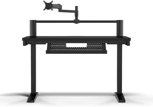 Platform:4 – 120 cm x 76 cm, Altura Fija, Escritorio de Pie para Juegos de Oficina, Cables Escritorio, Alimentación USB, Brazo para Monitor Incluido – Negro