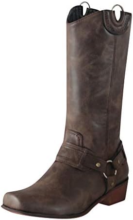 Retro Cowboy Boots-RQWEIN Women's Modern Western Cowboy Distressed Boot Ranch Unisex Pull On Fashion Comfort Boot