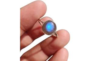 Natural Labradorite Round Gray Color Gemstone 925 Sterling Silver Solid Band Women Statement Stackable Ring