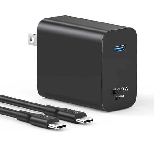 1 Hora PD 30W Cargador Tipo C - Cargador Carga Rápida con 1M 3A Cable USB C a C - Compatible con iP16/16P/16PM/15/15P/15PM, Samsung Galaxy A55/S23/Note10/S20 Ultra/S10/S9/S8, Xiaomi (Negro)