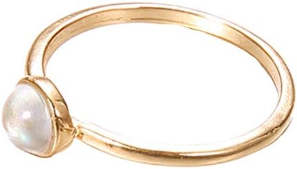 lEIsr00y Elegant Faux Pearl Inlaid Thin Finger Ring Lady Party Banquet Charm Jewelry - Golden US 6