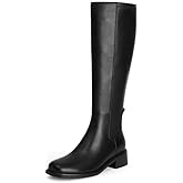 QIY Knee High Boots Women Faux Leather Elastic Boots Low Heel Square Toe Side Zipper Fall Long Tall Boots for Women
