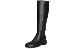 QIY Knee High Boots Women Faux Leather Elastic Boots Low Heel Square Toe Side Zipper Fall Long Tall Boots for Women