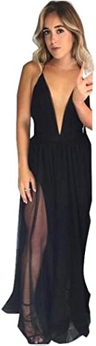 Kstare Sexy Women Summer Chiffon Halter Sleeveless Boho Long Maxi Evening Party Backless Beach Dress (XL, Black)