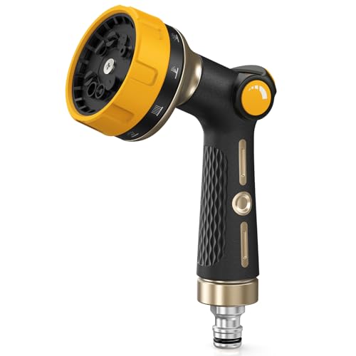 RAINPOINT Gartenbrause, Metall Garten Handbrause mit 10 Bewässerungsmuster, Mühelose Wasserfluss-Regelung, Hochdruck Gartenschlauch Spritze für Bewäss