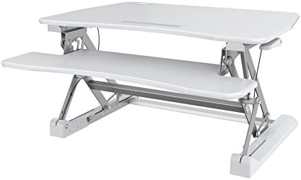 Zeal Height Adjustable Standing Desk Ergonomic Laptop Monitor Standing Dual Riser Sit to Stand Table Computer Workstation Desk (White)