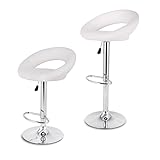 LANGRIA Paris Bar Stools Set with Leatherette Exterior, Adjustable Gas Lift, Chrome Plated Footrest and Base for Bar, Counter or Home (2 PCS, White)