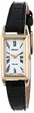 Seiko Women's SUP044 Stainless Steel and Black Leather Strap Baguette Solar Watch