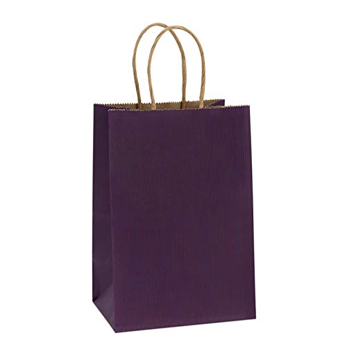 BagDream Kraft Paper Bags 50Pcs 5.25x3.75x8 Inches Small Paper Gift Bags with Handles Bulk Shopping Bags Party Bags Kraft Bags Purple Bags
