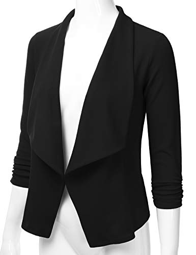 EIMIN Women's Lightweight Stretch 3/4 Sleeve Blazer Open Front Jacket Black L