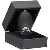Allure - Luxury Ring Box With LED Light, Square Shaped Elegant Diamond Ring Case, For Unique Proposal, Engagement Or Wedding, Small, Black Velvet Interior Jewelry Display Gift Box For Promise Rings.
