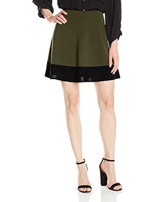 Star Vixen Women's Plus Size Stretch Ity Colorblock Hem Swingy Full Skater Skirt